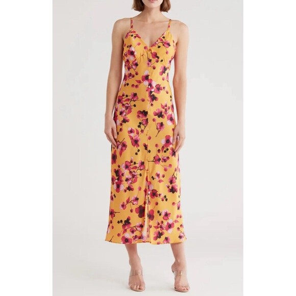 NWT Anthropologie Hutch Size XL Liddy Slipdress Floral Maxi Dress Mustard Multi